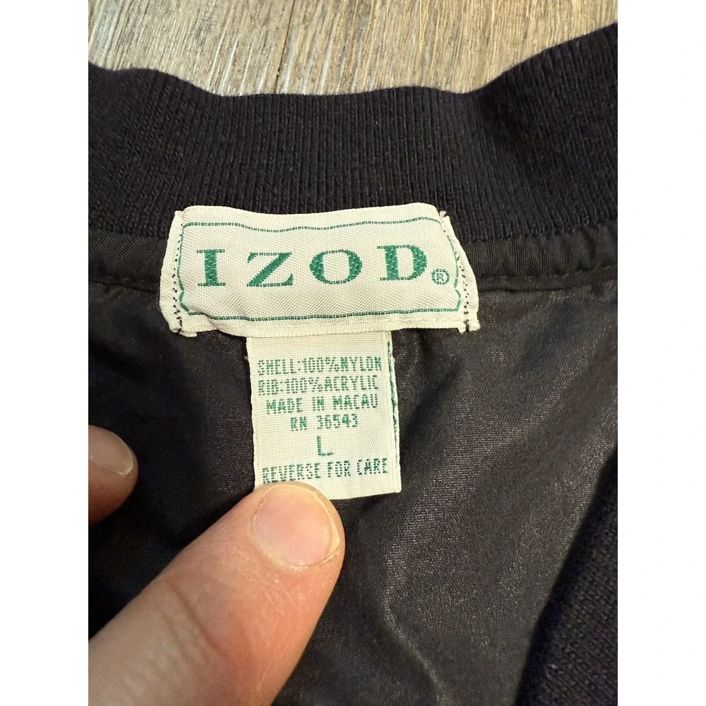 Izod Sweater Men's Large Black‎ Pullover Windbreaker V-Neck Pockets Logo Golf